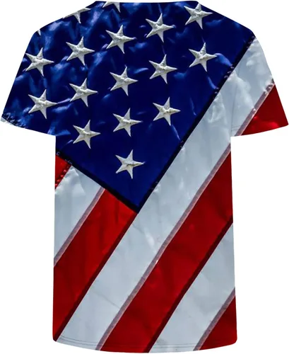 Vista 5 de DOLKFU Blusa de manga corta para mujer del 4 de julio, camiseta de bandera estadounidense, cuello en V, patriótica con estrellas y rayas