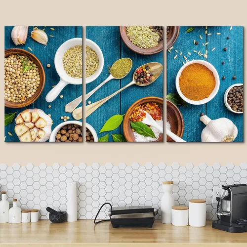Vista 33 de wall26 Lienzo enmarcado para pared, juego de arte de hierbas, verduras y condimentos en madera, alimentos, fotografía cultural, realismo, paisaje