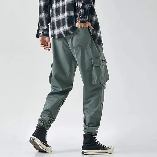 Vista 6 de XYXIONGMAO Pantalones deportivos tácticos de hip hop para hombre, color negro, ropa de calle, pantalones de hip hop, overoles verdes, pantalones
