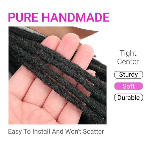 Vista 4 de Extensiones de cabello humano Loc de 0.2 cm de ancho, 4 pulgadas, 30 hebras, negro natural 100% completamente hechas a mano, extensiones