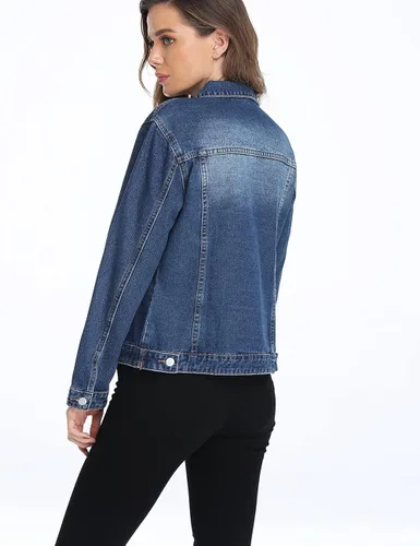 Vista 4 de Dilgul Chaqueta vaquera casual de manga larga básica con botones para mujer