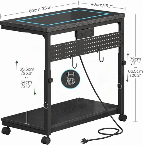 Vista 5 de CHOEZON Soporte grande de torre de computadora de 31.5 pulgadas con toma de corriente, carrito de PC debajo del escritorio con 2 ganchos, soporte