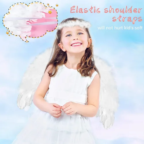 Vista 6 de AMOR PRESENT Kids Angel Wings, Angel Feather Wings and Halo Headband Angel Wings for Kids Angel Costume Photo Prop Cosplay