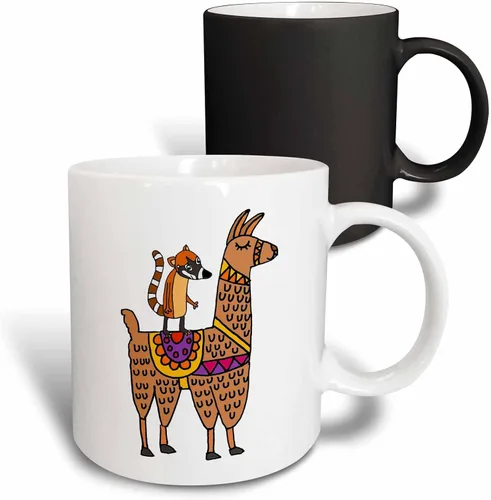 Vista 9 de 3dRose Cute Funny Coati Mundi Riding Llama cartoon 11oz Two-Tone Black Mug