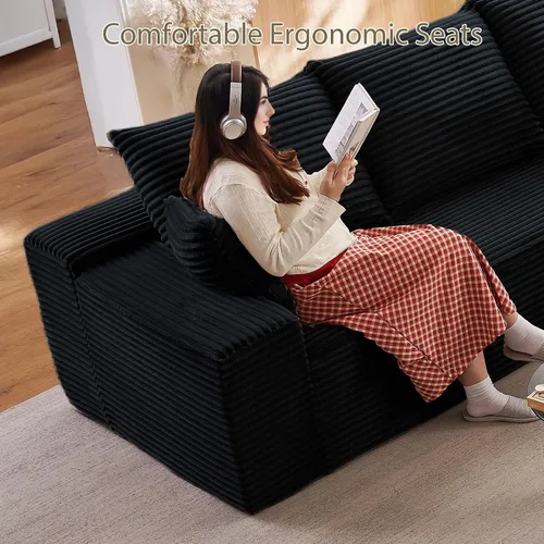 Vista 3 de Sofá modular de nube de 140 pulgadas para sala de estar, sofá modular de asiento profundo, juego de sofás de pana grandes y cómodos con espuma