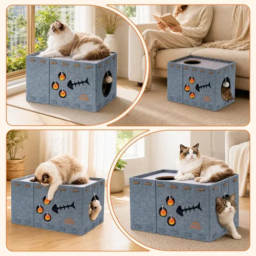 Vista 7 de Casa para gatos de interior para gatos de interior, cama tipo cueva