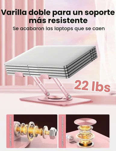 Vista 4 de Vaydeer Soporte Ajustable para Laptop de Escritorio, Elevador de Soporte para Laptop con Base de Rotación Libre de 360° y Diseño Plegable, Elevador