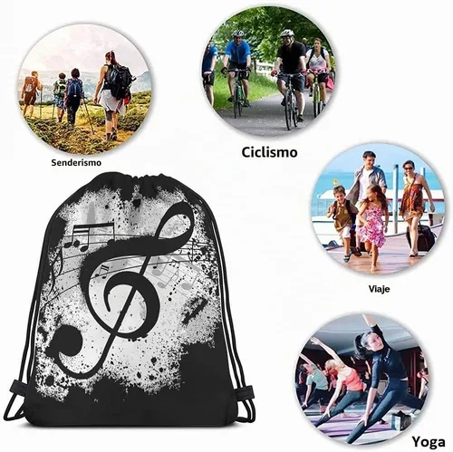 Vista 7 de Notas musicales Bolsas con cordón Mochila Bolsa de gimnasio Bolsa con cordón, Multi-a146, Mochilas de viaje