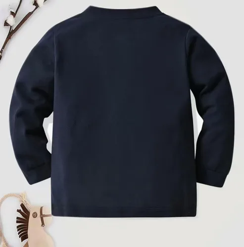 Vista 2 de Sudadera ligera de cuello redondo para niños de 3 tonos azul marino, blanco, amarillo mostaza 5-6 años, Azul marino, blanco y amarillo mostaza