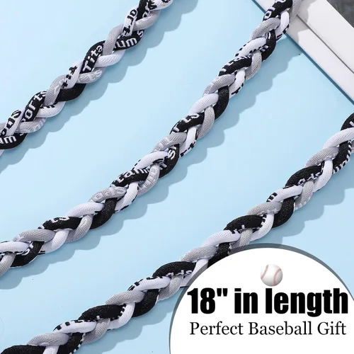 Vista 5 de Zeyune Collar de béisbol de 18 pulgadas para niños, tres cuerdas trenzadas, tornado, titanio, collar de cuerda de béisbol para hombre