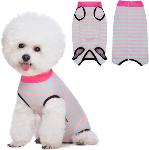 Vista 14 de Coppthinktu Traje de recuperación de cirugía para perros, gatos, perros, mameluco, traje de recuperación para perros hembras para pequeñas y Rosa