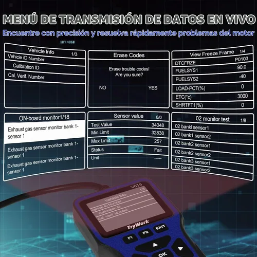 Vista 4 de Escáner de Diagnóstico OBD2, Lector de Códigos del Motor con Búsqueda de 35901 DTC, Modo 6 y 8, Preparación I/M para Todos los Autos OBDII desde Azul