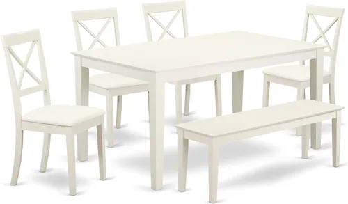 Vista 11 de East West Furniture CABO5-LWH-LC - Juego de mesa de comedor moderno de 5 piezas, incluye una mesa rectangular de madera y 4 sillas de comedor