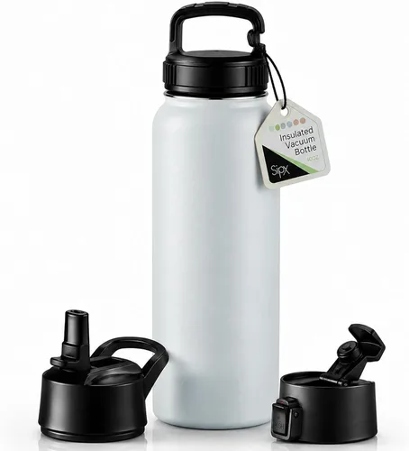 Vista 121 de SIPX™ Botella de Agua Aislada de 18 oz con 3 Tapas – Acero Inoxidable a Prueba de Fugas, Triple Aislamiento – Frío 24 Horas/Caliente 12 Horas – Negro
