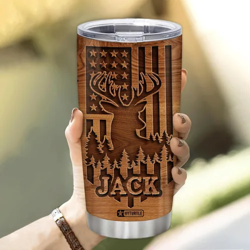 Vista 5 de Hyturtle Regalos personalizados de caza para hombres, vaso de caza de ciervos, taza de café de viaje de 20 onzas, acero inoxidable, regalo del día