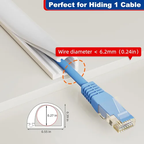 Vista 2 de Esufeir - Cubierta lateral para cable de 39 pulgadas, para 1 cable, W0.55× H0.39 Adhesive Cord Hider for Wall Mount Tv, Wire Channel for Cable