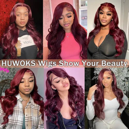 Vista 7 de 99J - Pelucas de cabello humano con encaje frontal transparente HD de 13 x 6 pulgadas, color burdeos, para mujer, densidad del 180%, color rojo