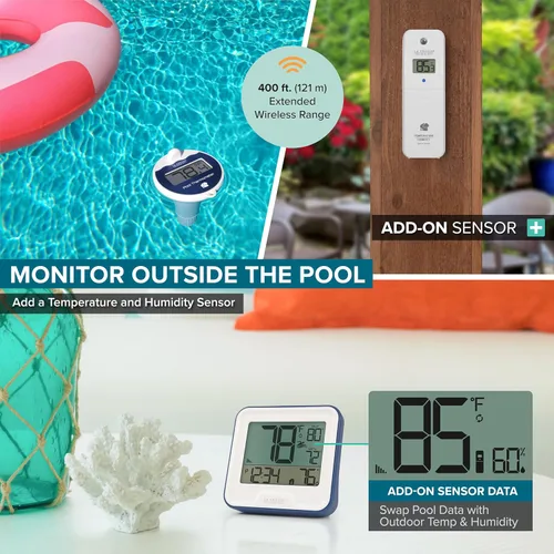 Vista 6 de La Crosse Technology 331-09667-INT Termómetro inalámbrico para piscina con pantalla LCD