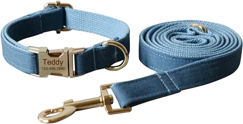 Vista 2 de Collares personalizados para cachorros, mascotas pequeñas, medianas y grandes con nombre y número de teléfono grabados (S, azul)