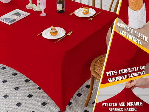 Vista 32 de Famstar Paño de Mesa Negro de 4 Pies de Elastano, Paño de Mesa Ajustado para Mesas Rectangulares, Fundas Elásticas Lavables Sin Arrugas
