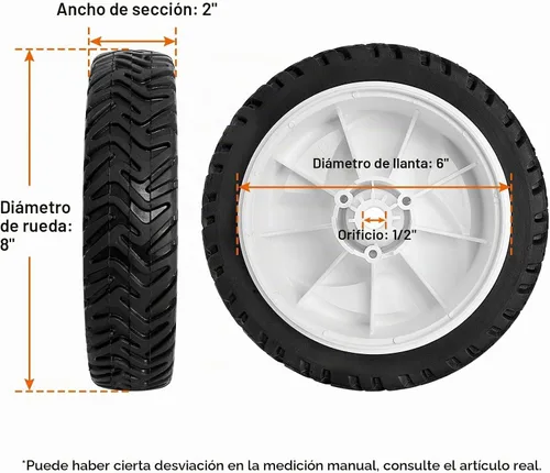 Vista 2 de 105-1814 Ruedas delanteras sin transmisión para cortacésped T oro, conjunto de rueda de 8 pulgadas con orificio de 1/2 pulgada y cubo de 1-3/4