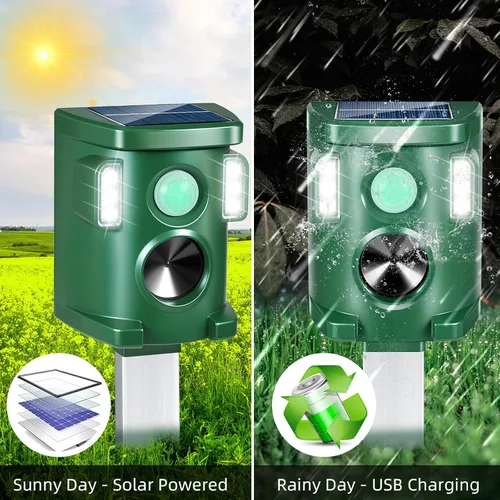 Vista 5 de Repelente solar ultrasónico para exteriores, repelente de ciervos para exteriores, repelente de ardillas, zorrillas para gatos, disuasorio