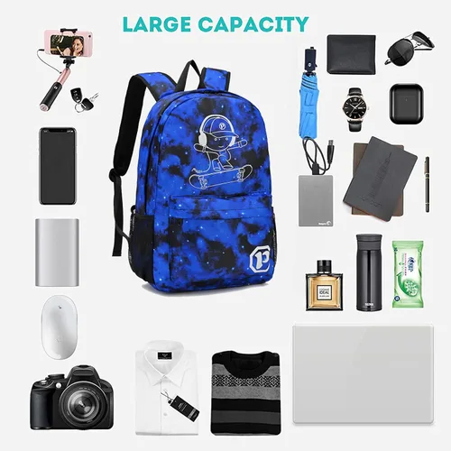 Vista 7 de Mochila escolar para niños, mochila escolar para niños, primaria, primaria, secundaria, con bolsa de almuerzo y estuche para lápices, mochila ligera