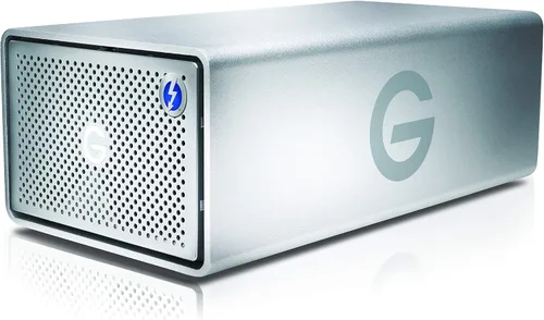 Vista 7 de G-Technology G-RAID de 36 TB con Thunderbolt 3, USB-C (USB 3.1 Gen 2) y HDMI, sistema de almacenamiento extraíble de doble unidad, color plateado