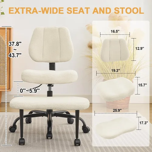 Vista 2 de Silla de meditación con patas cruzadas, exquisitos muebles de oficina en casa, ergonómico arrodillado con soporte lumbar y taburete de altura Beige