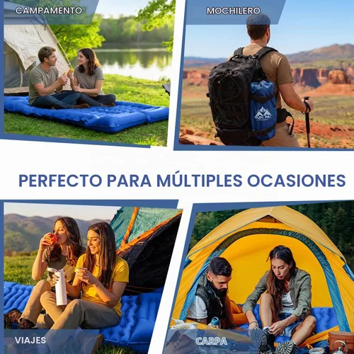Vista 6 de FUN PAC Almohadilla de dormir para acampar con almohada Bomba de pie incorporada Esterilla de dormir inflable compacta para acampar mochilero Azul