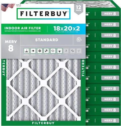 Vista 65 de Filterbuy Filtro de aire MERV 8 de 8 x 14 x 1 pulgadas para defensa contra el polvo y las alergias (paquete de 12), electrostático plisado HVAC