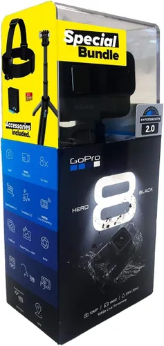 Vista 3 de GoPro Hero8 Black Holiday Bundle: incluye Hero8 Black Camera Plus Shorty, Strap Head, Tarjeta SD de 32GB y 2 baterías recargables