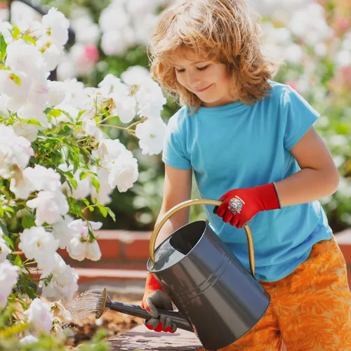 Vista 7 de COOLJOB 3 pares de guantes de jardinería para niños pequeños de 3 a 5 años, guantes de trabajo de goma con agarre para niños y niñas, rojo, verde