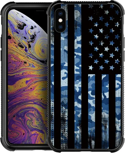 Vista 75 de Funda compatible con iPhone X/XS, diseño de bandera estadounidense de béisbol, TPU suave, a prueba de golpes, de vidrio templado, para iPhone X/XS