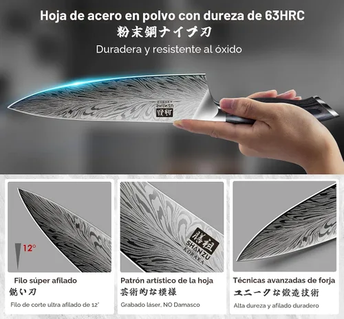 Vista 3 de SHAN ZU Juego de 16 piezas de cuchillos, juego de bloque de cuchillos en acero en polvo, juego de cuchillos de cocina ultra afilados, juego