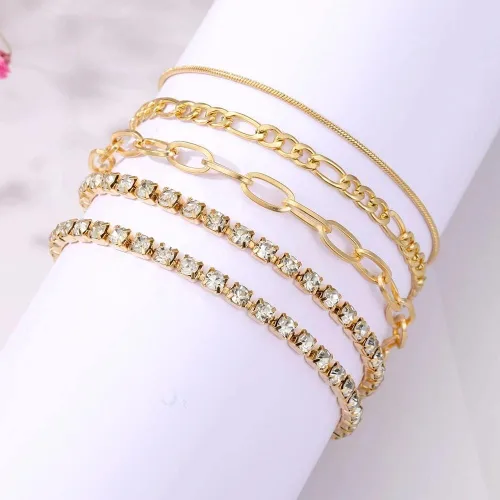 Vista 2 de Delicadas pulseras de cadena de oro para mujeres y niñas, pulsera chapada en oro de 14 quilates, apilable, ajustable, pulseras de cadena de clip