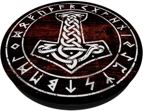 Vista 2 de Mjolnir Thor Hammer Viking Norse Mythology - PopSockets - Soporte para teléfonos y tabletas, Negro
