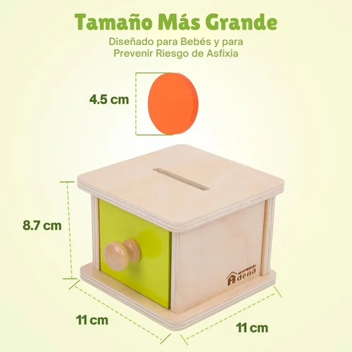Vista 2 de Adena Montessori Caja de monedas, caja de permanencia para monedas de bebé de 1 año, juguetes de desarrollo de bolas de madera para bebés de 6 a 12
