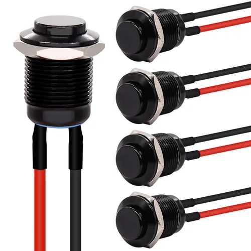 Vista 8 de Twidec /5 unids interruptor de botón de pestillo de 0.472 in encendido apagado mini redondo impermeable carcasa negra 12 V 24 V 36 V 110 V 250 V 2A