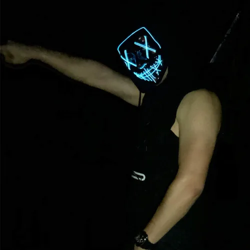 Vista 6 de Paquete de 2 máscaras de Purga de Halloween, máscara de luz LED, máscara de miedo para hombres, niños, cosplay, Halloween, fiestas de máscaras