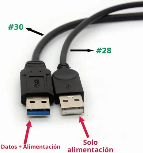 Vista 2 de Cable USB 3.0 Cables de carga de alimentación dual Adaptador Y