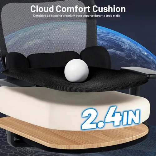 Vista 5 de Silla ergonómica de escritorio de oficina, silla de computadora de malla transpirable con respaldo alto, soporte lumbar 3D, reposacabezas 2D