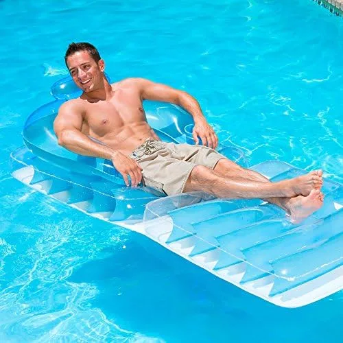 Vista 6 de Silla inflable azul para piscina o patio y tumbona, 74 pulgadas