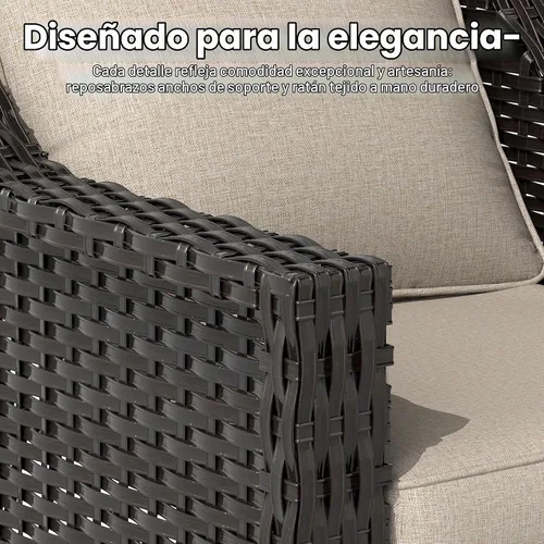 Vista 4 de Sofá de lujo para patio al aire libre de 3 plazas con mimbre de PE tejido a mano Beige