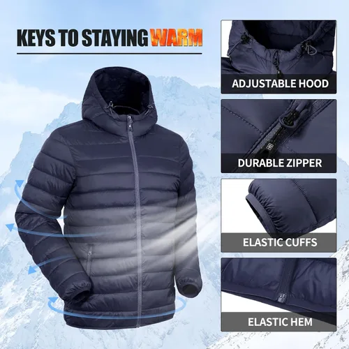 Vista 4 de Pioneer Camp Chaqueta acolchada ligera y plegable para hombre, con capucha, térmica, para invierno, para correr, viajar