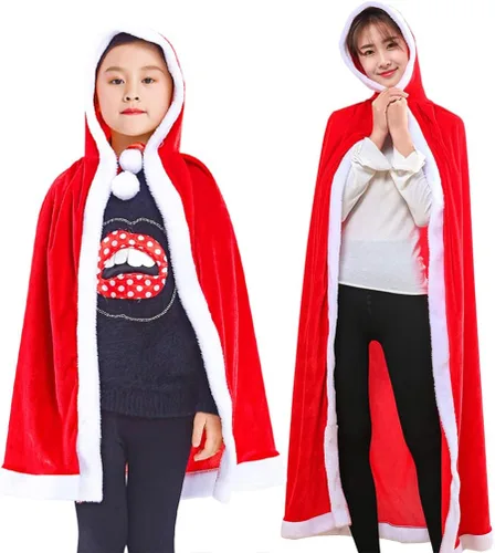 Vista 4 de Amosfun - Capa de Papá Noel con capucha para disfraz, disfraz de Papá Noel, 23.6in