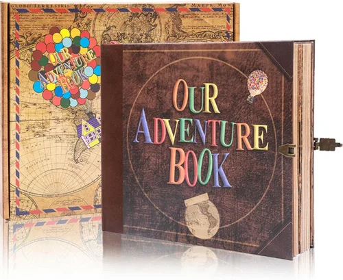 Vista 12 de Nuestro libro de aventuras hecho a mano de 11.92 x 7.62 pulgadas encuadernado en cuero con 80 páginas, letras en relieve, inspirado en 'Up', ideal
