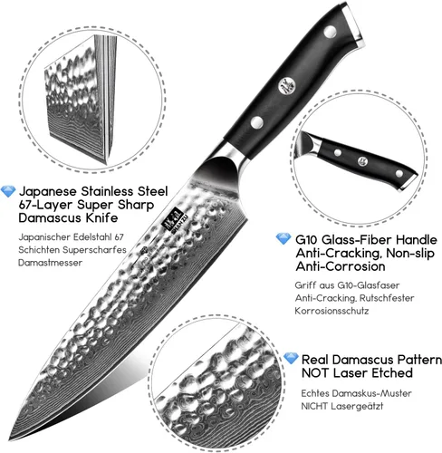 Vista 2 de SHAN ZU Chef Knife, 8 Inch Damascus Steel Knife Cuchillo de chef martillado