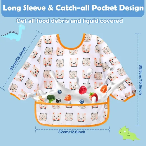 Vista 3 de Lictin Long Sleeve Bibs 5 Pack - Baby Bibs for Girl or Boy, Reusable Infant for Feeding Teething or Weaning