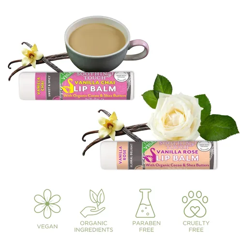 Vista 3 de Juego de bálsamo labial vegano – Paquete de 6 bálsamos labiales de tacto relajante. Incluye bolsa de muselina y soporte para bálsamo labial Blanco